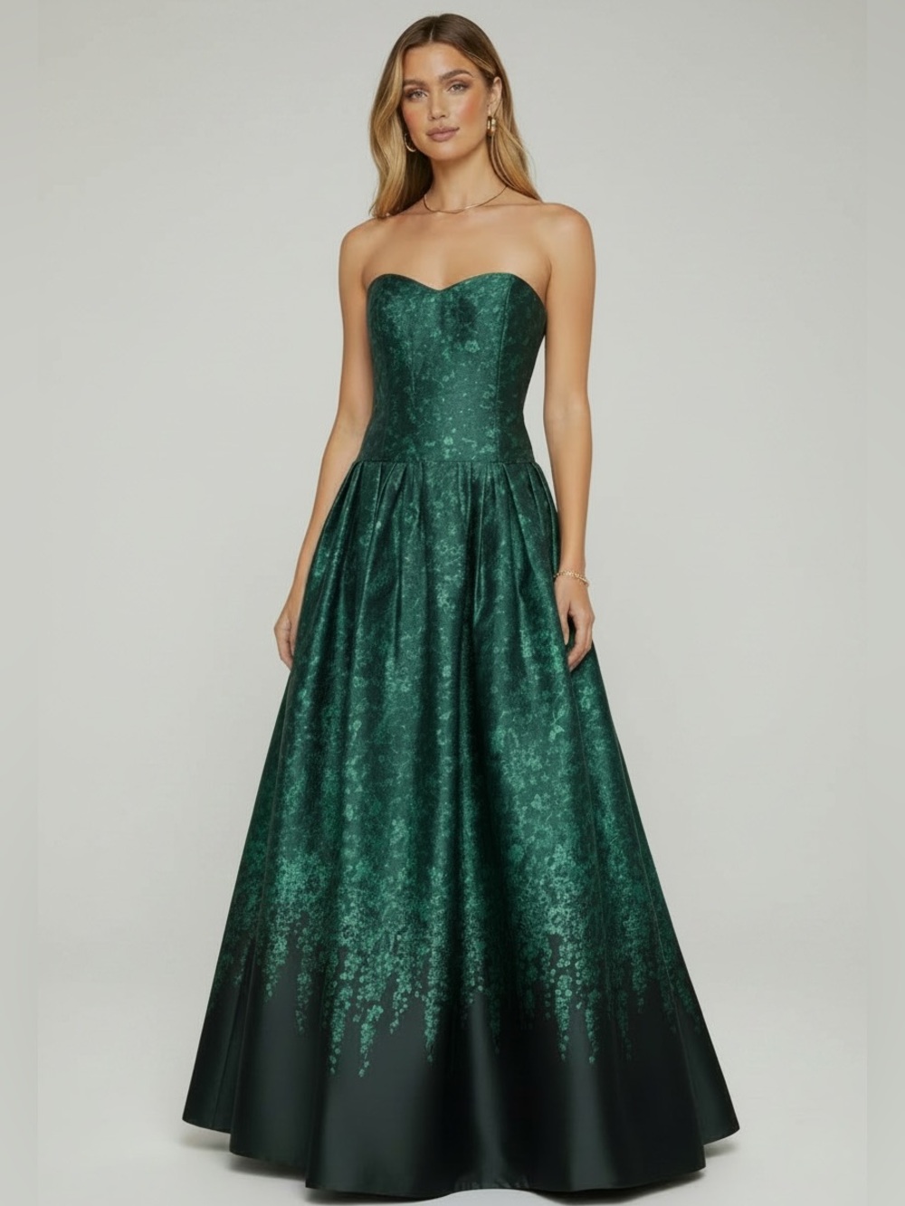 NWT SACHIN + BABI Georgina Green & Black Strapless Floral Lined Gown Size 12 - Picture 2 of 7